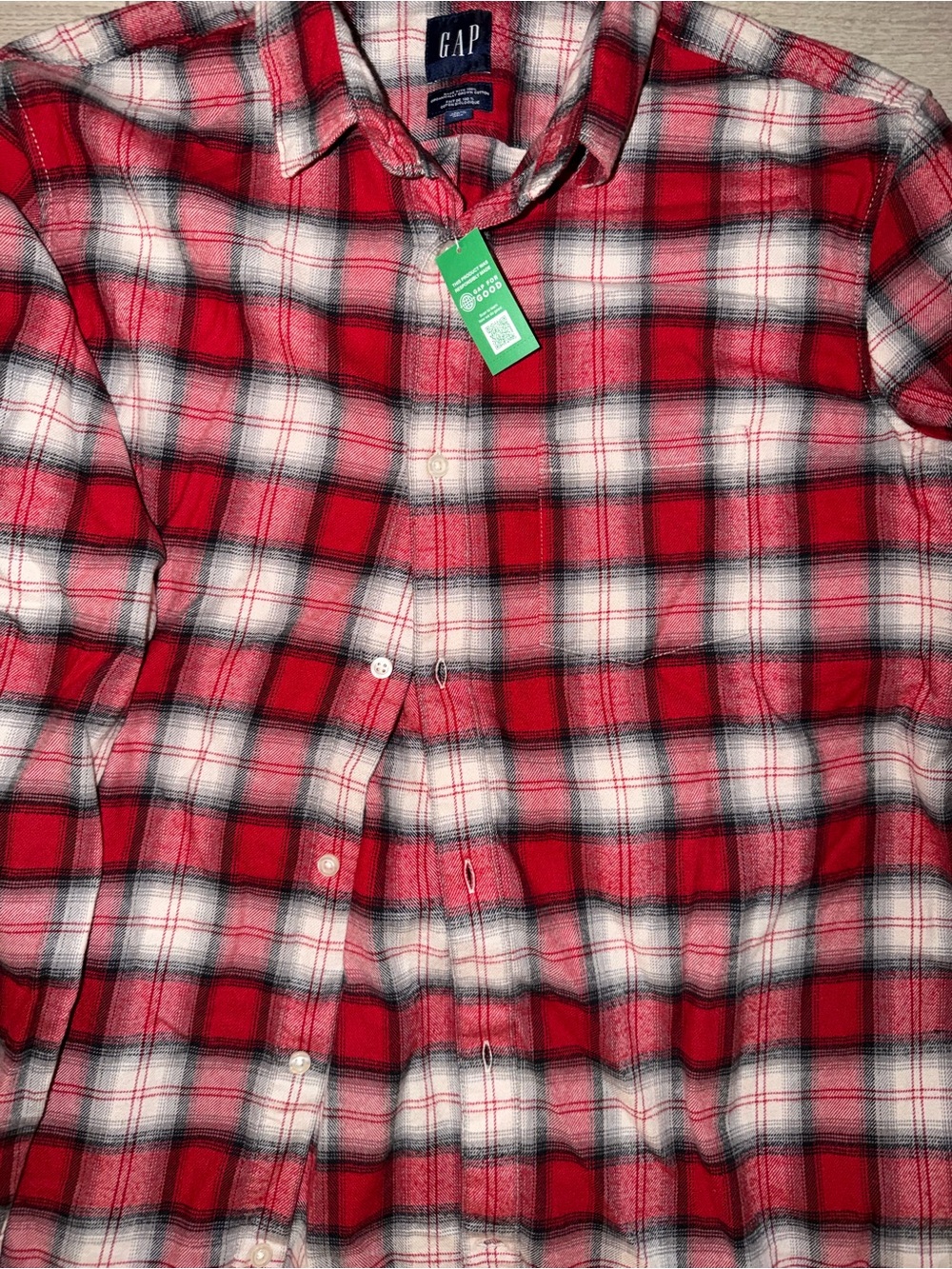 GAP Men's Red and White Plaid Button-Down Shirt